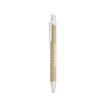 Sustainable ballpoint pen made of recyclable corn, blue ink white colour view with print area