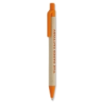 Sustainable ballpoint pen made of recyclable corn, blue ink orange colour second main view