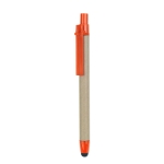 Pen & stylus, sustainably made of recycled cardboard, blue ink orange colour