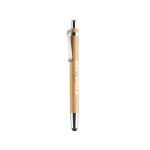 Sustainable bamboo stylus pen with blue ink & laser engraving view with print area