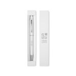 Elegant touch ballpoint pen in black or white in a box view with print area