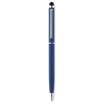 Slim ballpoint pen with touch stylus, in chrome with blue ink blue colour