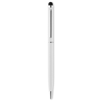 Slim ballpoint pen with touch stylus, in chrome with blue ink white colour