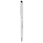 Slim ballpoint pen with touch stylus, in chrome with blue ink white colour second main view