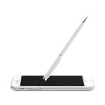 Slim ballpoint pen with touch stylus, in chrome with blue ink white colour third view