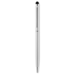 Slim ballpoint pen with touch stylus, in chrome with blue ink matt silver colour