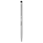 Slim ballpoint pen with touch stylus, in chrome with blue ink matt silver colour main view