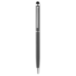 Slim ballpoint pen with touch stylus, in chrome with blue ink titanium colour