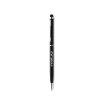 Slim ballpoint pen with touch stylus, in chrome with blue ink view with print area