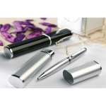 Metal ballpoint pen and case with engraving & elegant finish silver colour ambient view