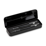 Retractable ballpoint pen, blue ink and mechanical pencil set black colour