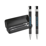 Retractable ballpoint pen, blue ink and mechanical pencil set view with print area