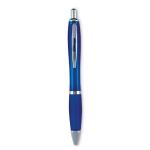 Ballpoint push pen made of ABS with soft grip, black ink transparent blue colour