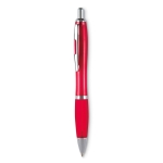 Ballpoint push pen made of ABS with soft grip, black ink transparent red colour