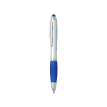 Ballpoint pen with stylus in different colours with blue ink blue colour view with print area