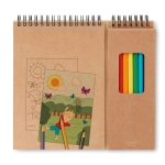 Painting set with 8 coloured pencils and colouring pages pad beige colour