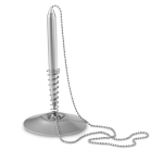 Ballpoint pen holder with ballpoint pen on chain for reception matt silver colour