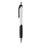 Two-tone plastic ballpoint pen with rubberised grip white colour