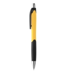 Two-tone plastic ballpoint pen with rubberised grip yellow colour