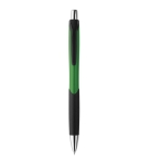 Two-tone plastic ballpoint pen with rubberised grip green colour first view