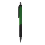 Two-tone plastic ballpoint pen with rubberised grip green colour