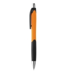 Two-tone plastic ballpoint pen with rubberised grip orange colour