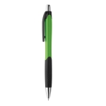 Two-tone plastic ballpoint pen with rubberised grip light-green colour