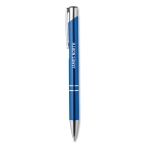 Corporate ballpoint pen made of shiny aluminium royal blue colour main view