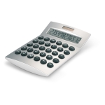 12-digit silver plastic solar powered desk calculator matt silver colour