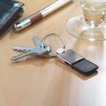 Deluxe keyring made of leather and metal for merchandising black colour ambient view