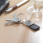 Deluxe keyring made of leather and metal for merchandising black colour second ambient view