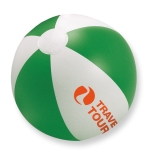 Inflatable beach ball with coloured stripes green colour main view