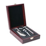 Elegant wine set in a lovely wooden box silver colour