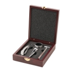 Elegant wine set in a lovely wooden box silver colour third view