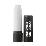 Affordable lip balm with vanilla aroma, SPF15 black colour view with print area