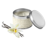 Scented candle in a metal tin for health & wellness promotions white colour third view