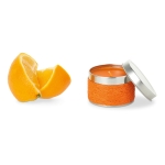 Scented candle in a metal tin for health & wellness promotions orange colour third view