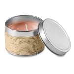 Scented candle in a metal tin for health & wellness promotions beige colour