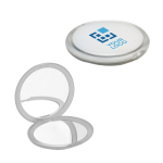 Round pocket mirror for events and trade fairs transparent colour view with print area