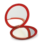 Round pocket mirror for events and trade fairs transparent red colour second view