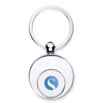 Trolley coin with metal keyring for supermarkets shiny silver colour main view