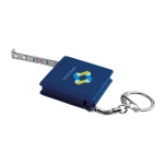 Square keyring with measuring tape, 1M blue colour image with logo 4