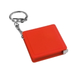 Square keyring with measuring tape, 1M red colour