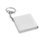 Square keyring with measuring tape, 1M white colour