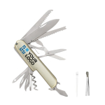 Multifunctional metal pocket knife, 13 functions silver colour view with print area