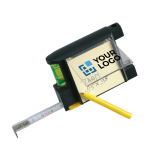 Multifunctional tape measure, spirit level, notepad, pen, 2 m black colour view with print area