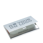 Aluminium business card holder for trade fairs shiny silver colour view with print area