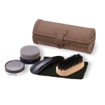 5-piece shoe shine set in a luxurious imitation leather case brown colour