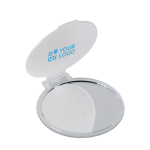 Pocket mirror in plastic housing for promotions transparent white colour view with print area