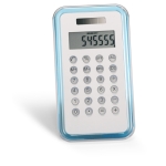 8-digit calculator in blue-transparent aluminium design transparent blue colour